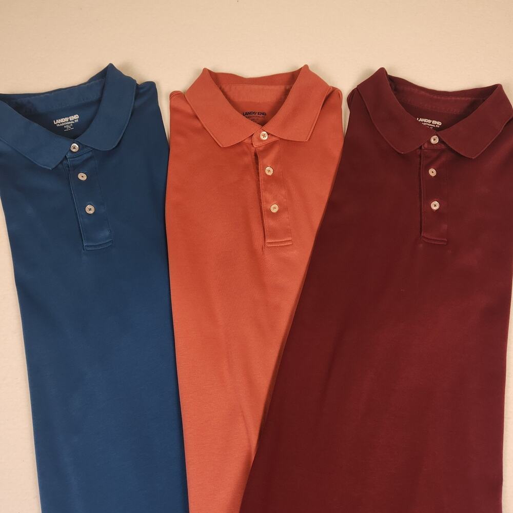 Lot of 3 Land's End Men's Long-sleeve Polos Traditional Fit 2XL Tall (50-52)